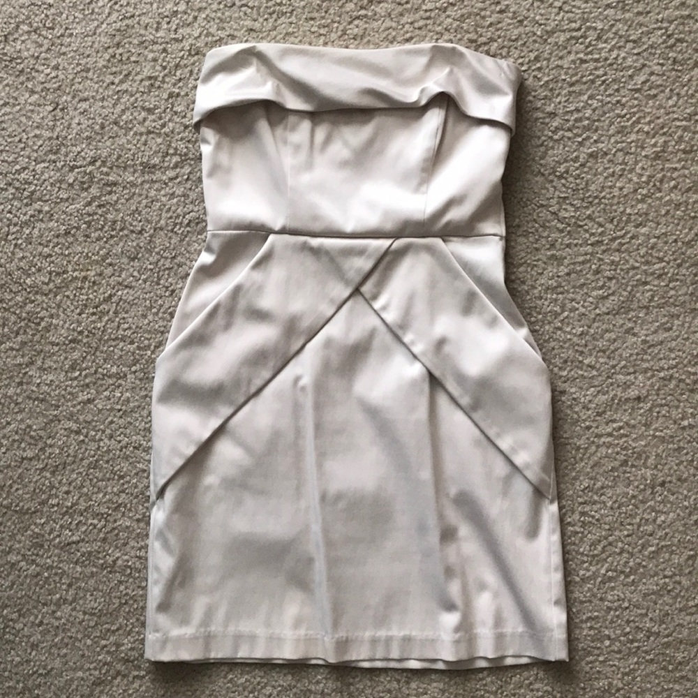 Women’s strapless silk dress.